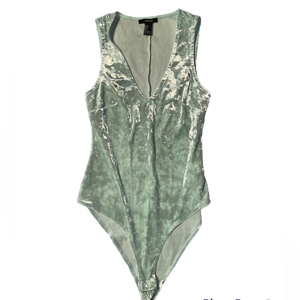 Forever 21 Velvet Sea Green Body Suit Small